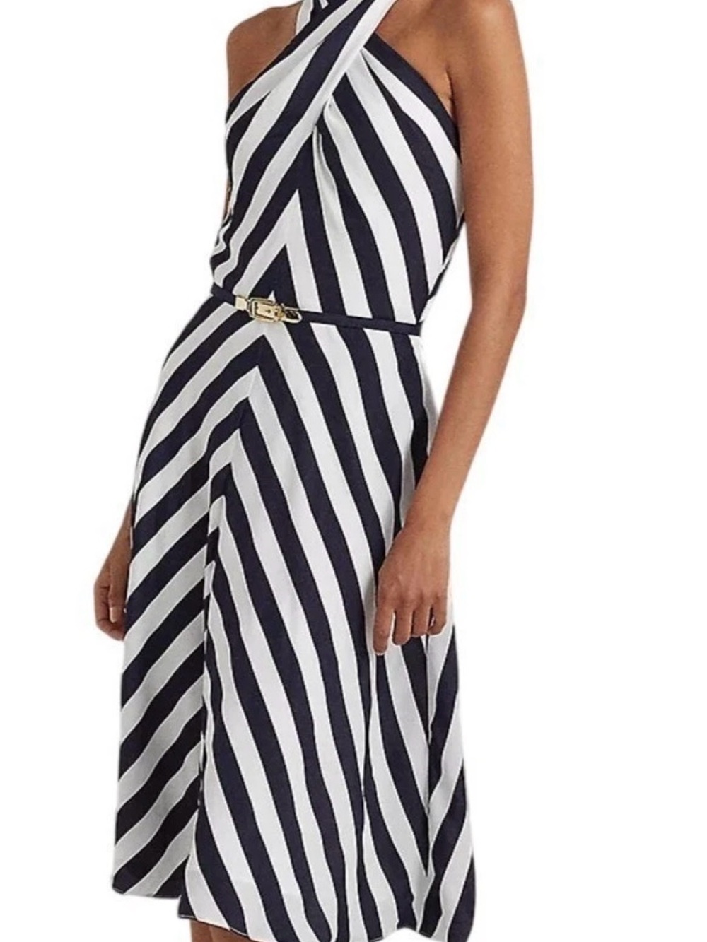 Ralph Lauren Striped Halter Midi Dress in Navy & White Sz 6